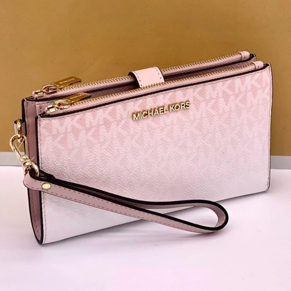 Michael Kors DoubleZip Wallet Wristlet Phone Case Ombre Powder Blush